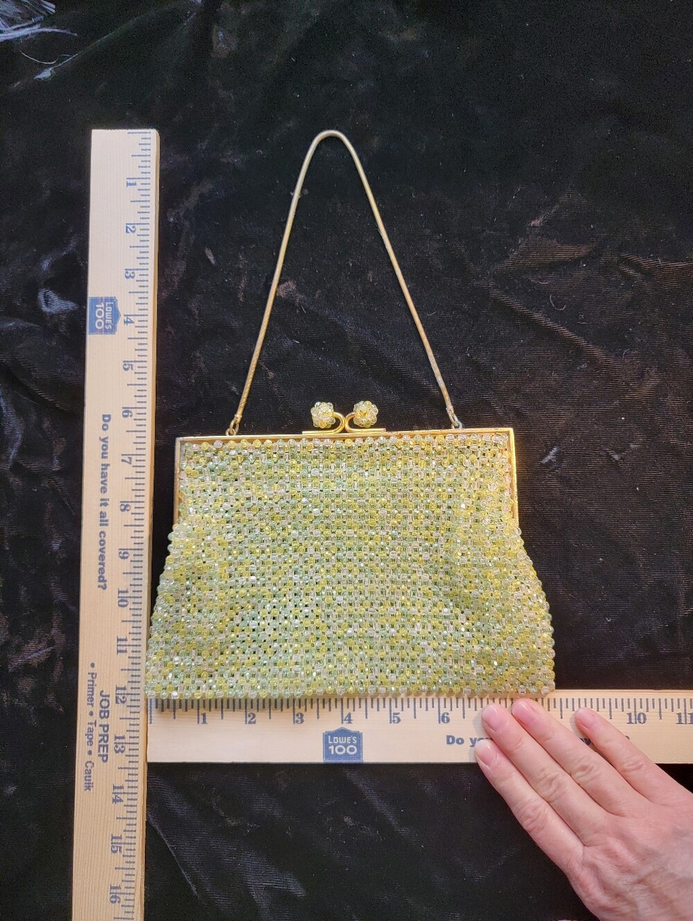 Vintage Mid-Century Italian Beaded Kiss-lock Purse Yellow, Green, Clear - Picture 7 of 12